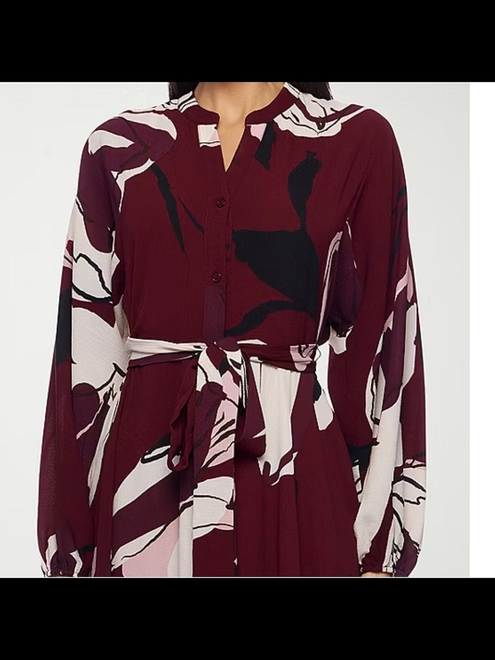 Women's Burgundy Floral Tie-Waist Maxi Dress - Picture 2 of 3
